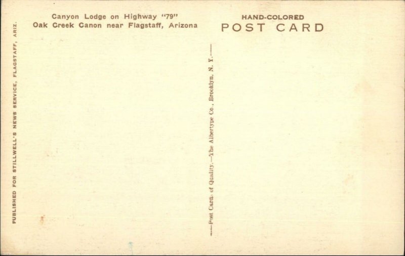 Flagstaff AZ HWY 79 Canyon Lodge Albertype Hand Colored Postcard