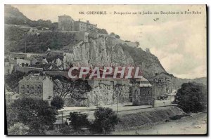 Old Postcard Grenoble Perspective Garden Dolphin and Fort Rabot