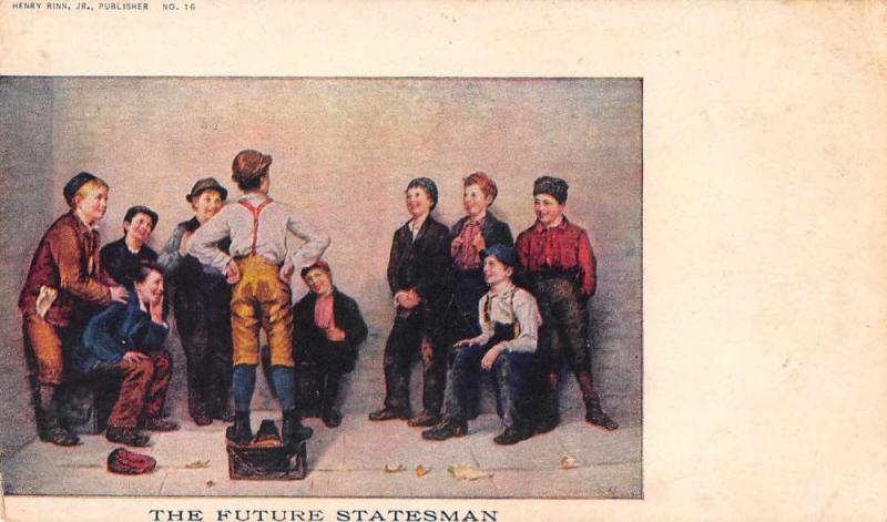 Children Boy on Soapbox The Future Statesman' Antique Postcard J65767