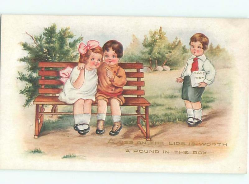 Pre-Linen BOY WITH CANDY BOX SEES GIRL ALREADY HAS A BOYFRIEND AC2056