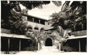 Vintage Postcard 1952 Entrance To The House Mansion Palm Trees Mexico RPPC