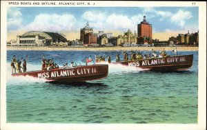 Atlantic City NJ Speed Boats and Skyline Miss Atlantic City Vintage Postcard