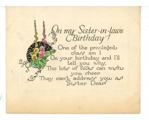 Greeting - Birthday. Sister-in-Law (Not a Postcard)