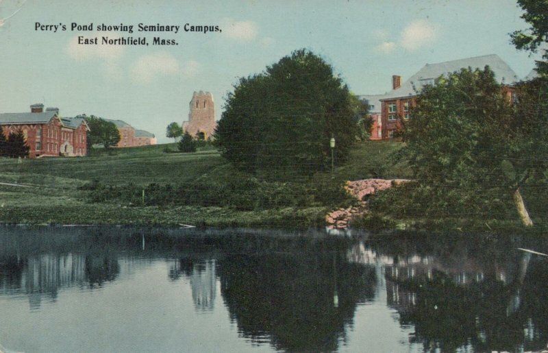 Postcard Perry's Pond Showing Seminary Campus East Northfield MA