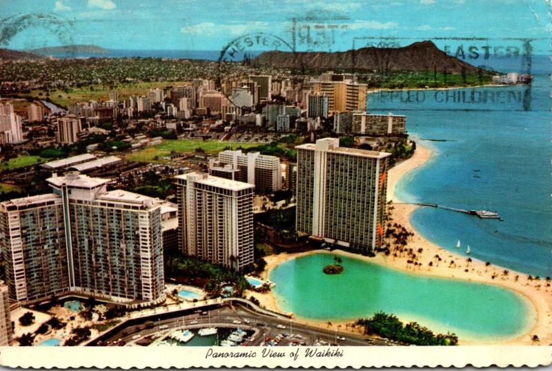 Hawaii Waikiki Panoramic View With Diamond Head In Background 1976