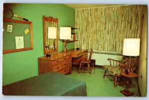 1960 St. Charles Illinois Postcard Saint Dominic College Calaroga Hall Bedroom