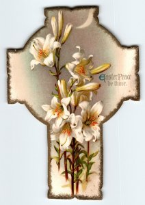 Easter Postcard Peace be Thine Die-Cut Lilies Flowers Ernest Nister Unposted