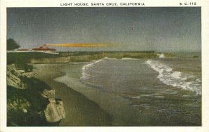 c1920 Postcard; Light House, Santa Cruz CA Night View Beach Scene, Unposted PNC