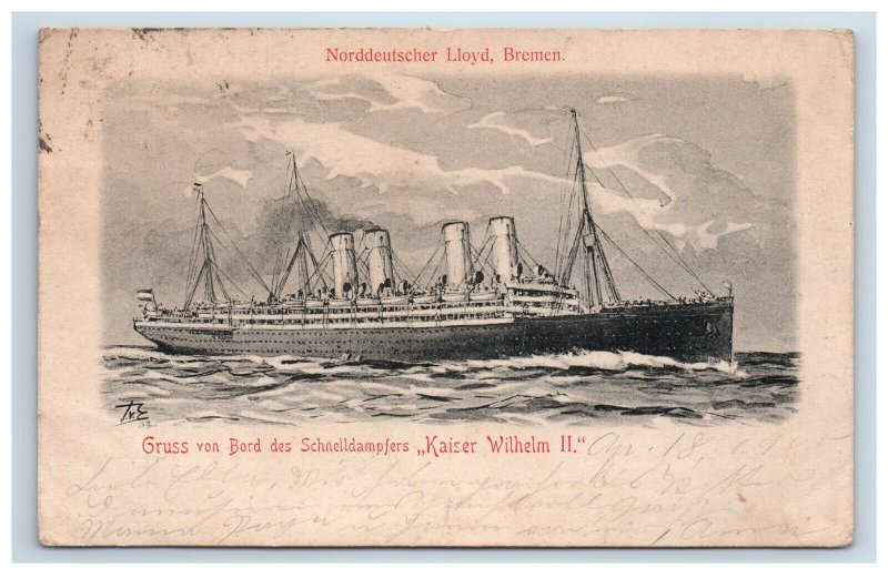 1905 Postcard Norddeutscher Lloyd Bremen Steamer Ship Antique