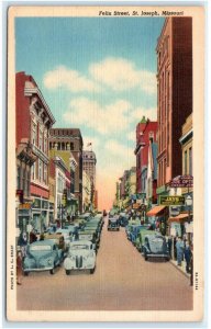 ST JOSEPH, MO Missouri~ FELIX STREET Scene c1930s Cars Curt Teich Linen Postcard