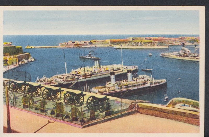 Malta Postcard - Saluting Battery and View of Grand Harbour   DC682