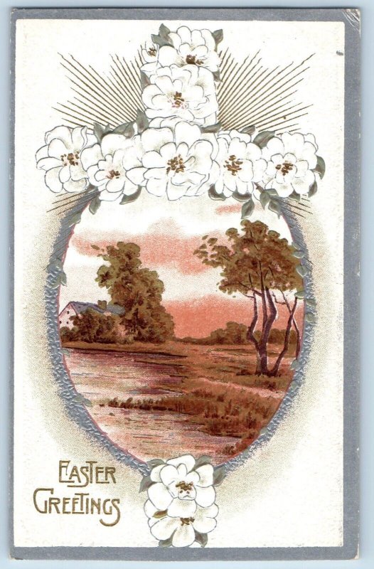 Easter Postcard Greetings Egg Holy Cross Embossed Stella Nevada NV 1910 Antique