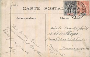 STAMPS 40 & 46 COMMERCE VILA NOUMEA NEW CALEDONIA OCEANIA TO UK POSTCARD 1908