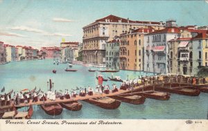 P1888 old pc italy venezia canal processione del redentore people boat bridge