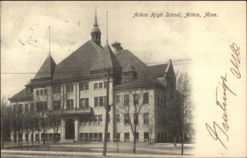 Aitkin MN High School c1910 Postcard