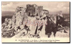 Old Postcard Provence Les Baux East Coast and North Castle with monolith tower