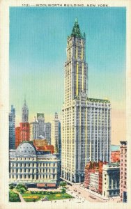 USA Woolworth Building New York City Linen Postcard 03.53