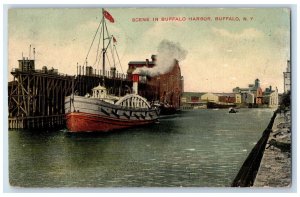 1908 Scene Buffalo Harbor Steamer Ship River Bridge Buffalo New York NY Postcard