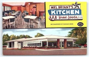 1950s STATESBORO GA MRS. BRYANT'S KITCHEN DUNCAN HINES UNPOSTED POSTCARD P3854