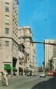 Atlanta GA Peachtree Street Storefronts Bus Old Cars Postcard