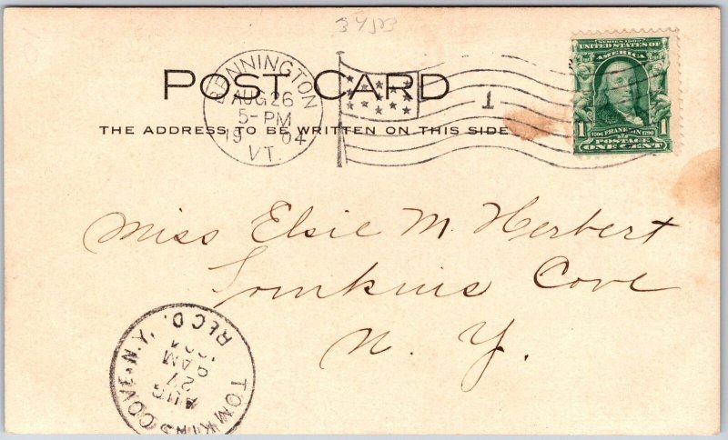 1904 Souvenir Card To Elsie Bennington Battle Monument Vermont Posted Postcard