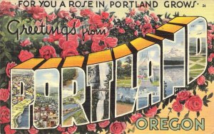 Beautiful Linen Large Letter, Rose, Portland, Oregon, OR,Msg, ,Old Postcard