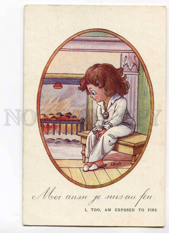 279715 SAD Girl near Fire by WUYTS vintage French PC