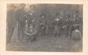 G65/ Interesting Real Photo RPPC Postcard c1910 Men Drinking Beer Keg 5