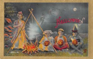 Halloween Greetings Children at Camp Vintage Postcard AA49142