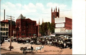 Vtg 1905 Centre Market Horse Wagon Advertising Signs Albany New York NY Postcard