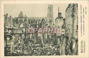 Old Postcard Reims cathedral the Cathedral Quarter Overlooking the ruins of t...