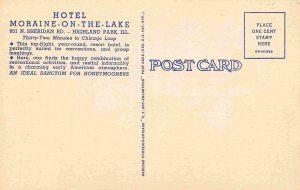 Hotel Moraine Main Lobby Interior Highland Park Illinois linen postcard