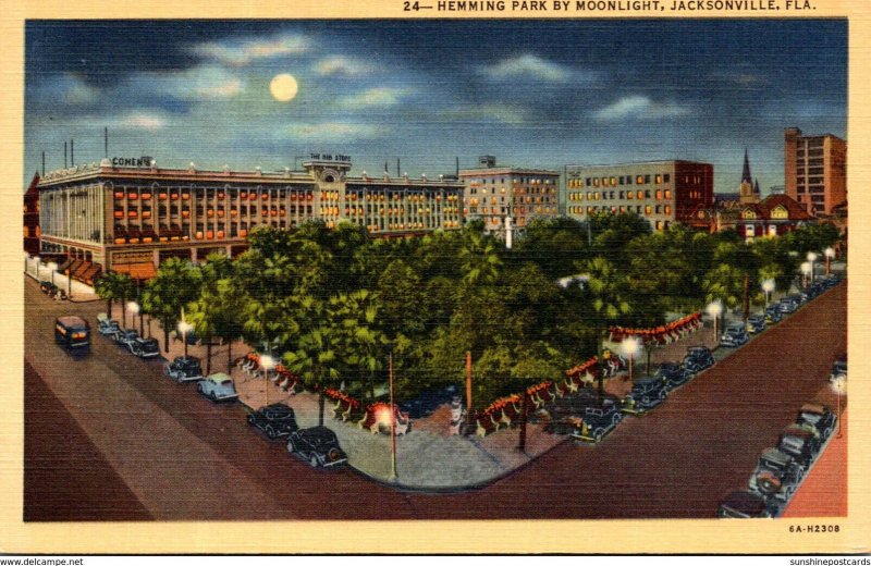 Florida Jacksonville Hemming Park By Moonlight Curteich