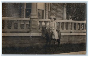 c1910's Little Girl Riding Pony Birthday Party RPPC Photo Antique Postcard