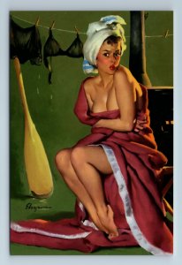 PIN UP GIRL in Towel dries swimsuit after bathing New Unposted Postcard