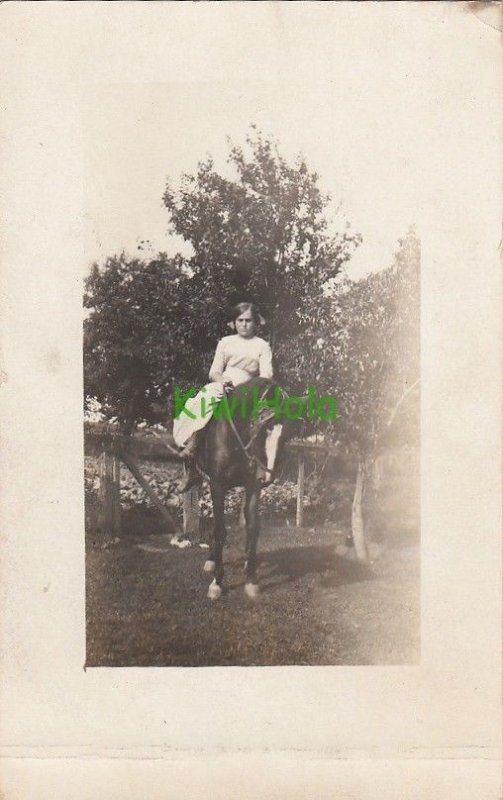 RPPC Postcard Little Girl Riding Horse c. 1900s