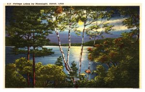 Vintage 1951 Postcard Portage Lakes by Moonlight, Akron, Ohio`