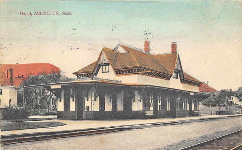 Arlington MA Railroad Station Train Depot Postcard