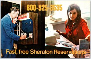 VINTAGE POSTCARD ADVERTISING THE TOLL-FREE FAST SHERATON RESERVATIONS LINE 1971