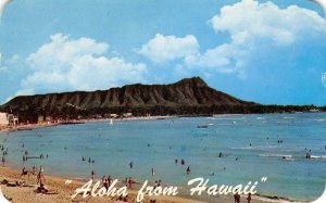 ALOHA FROM HAWAII Waikiki Beach Diamond Head 1955 Vintage Postcard