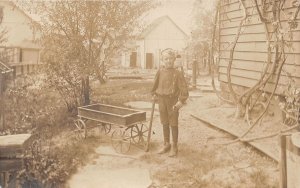 J57/ Uhrichsville Ohio RPPC Postcard c1910 Boy and Wagon Farm 298