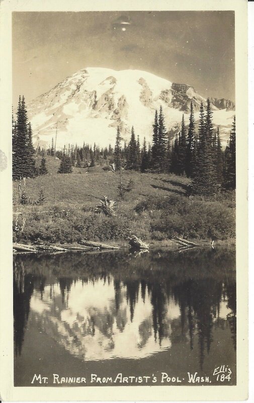 POSTCARD RPPC MT. RANIER FROM ARTIST'S POOL WASHINGTON - ELLIS PHOTO