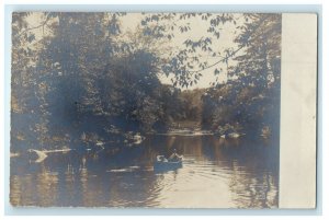 c1905 Northampton Massachusetts MA, Boy Canoeing RPPC Photo Antique Postcard 