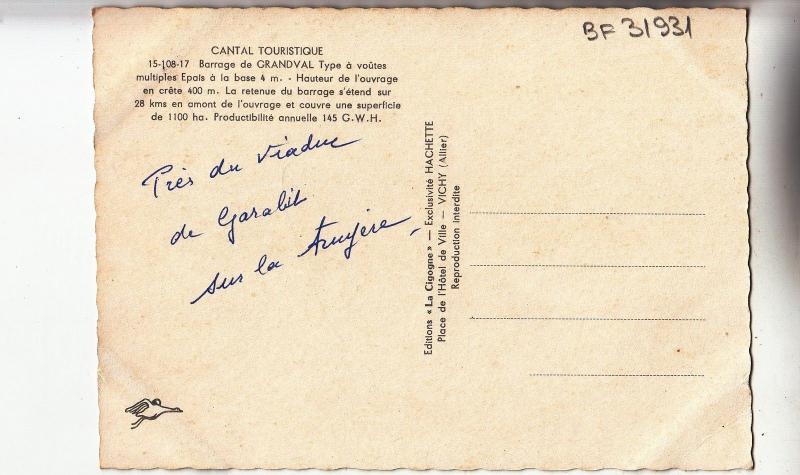 BF31931 cantal barrage de grandval    france front/back image