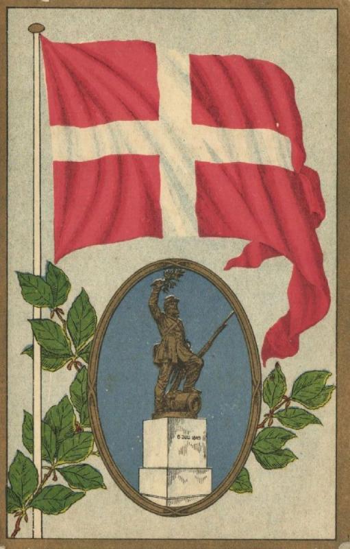 denmark, FREDERICIA, The Statue Landsoldaten, Flag Postcard (1910s)