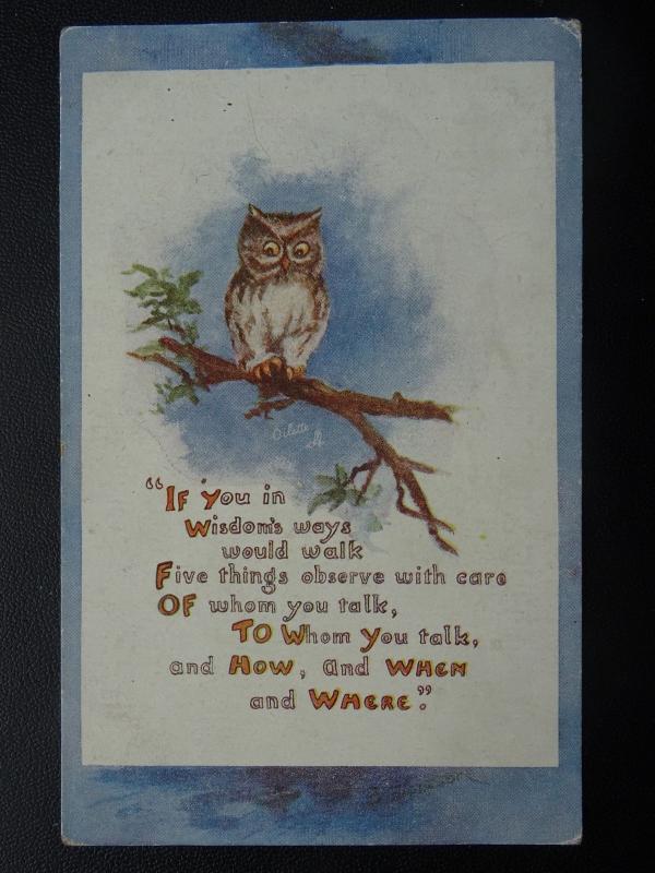 WW1 Greeting WISE OWL Take Care of Whom You Talk 1918 Postcard Raphael Tuck 3243