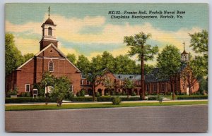 Norfolk Virginia~Front of Frazier Hall Norfolk Naval Base~Vintage Linen Postcard
