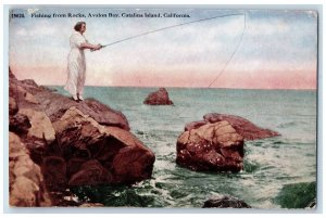 1923 Fishing From Rocks Avalon Bay Catalina Island California CA Posted Postcard