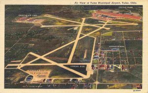 Tulsa Municipal Airport Oklahoma Aerial View 1947 linen postcard
