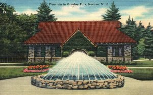 Vintage Postcard Fountain In Greeley Park Nashua New Hampshire F. P. Trow Pub.